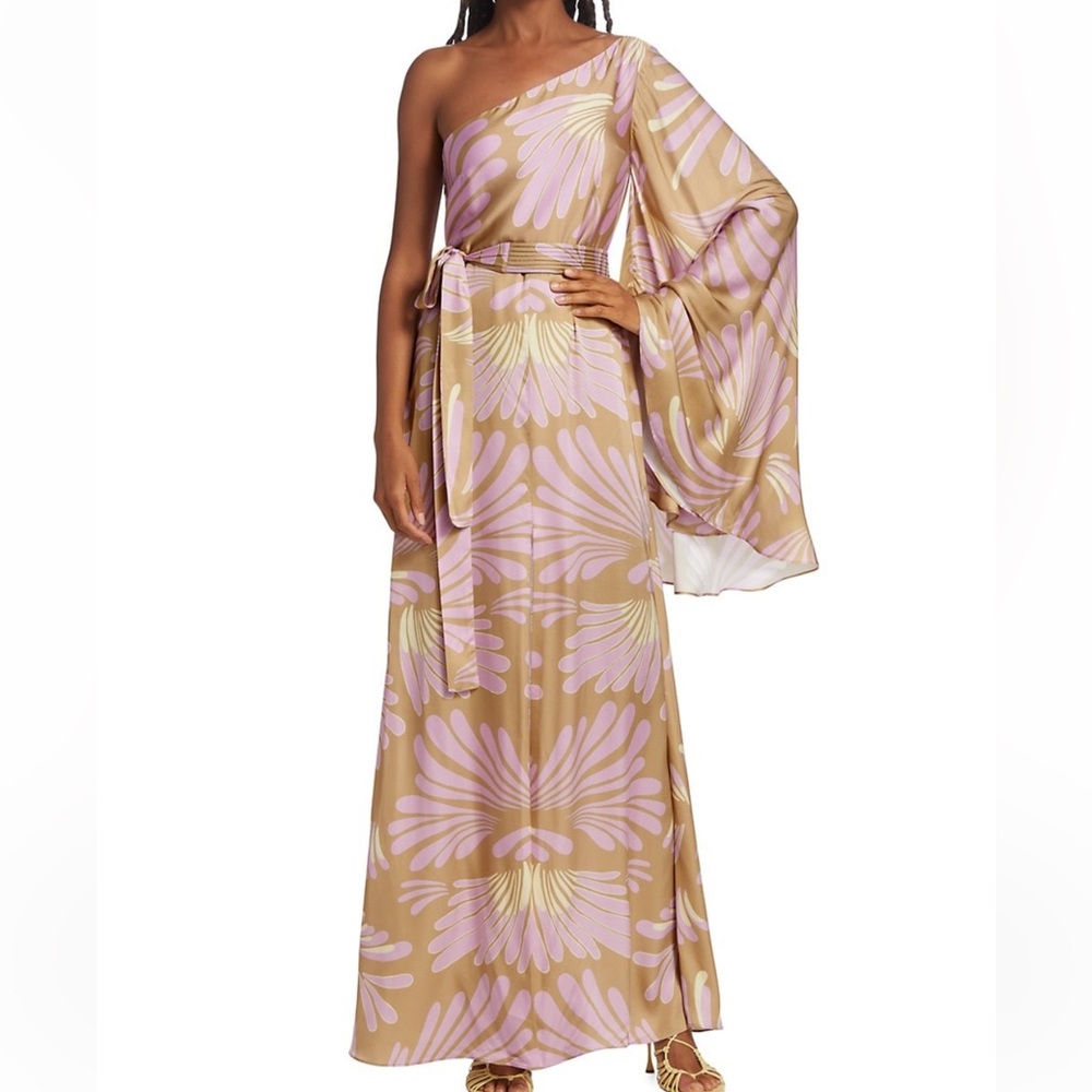 Alexis Lio One-Sleeve Satin Maxi Dress